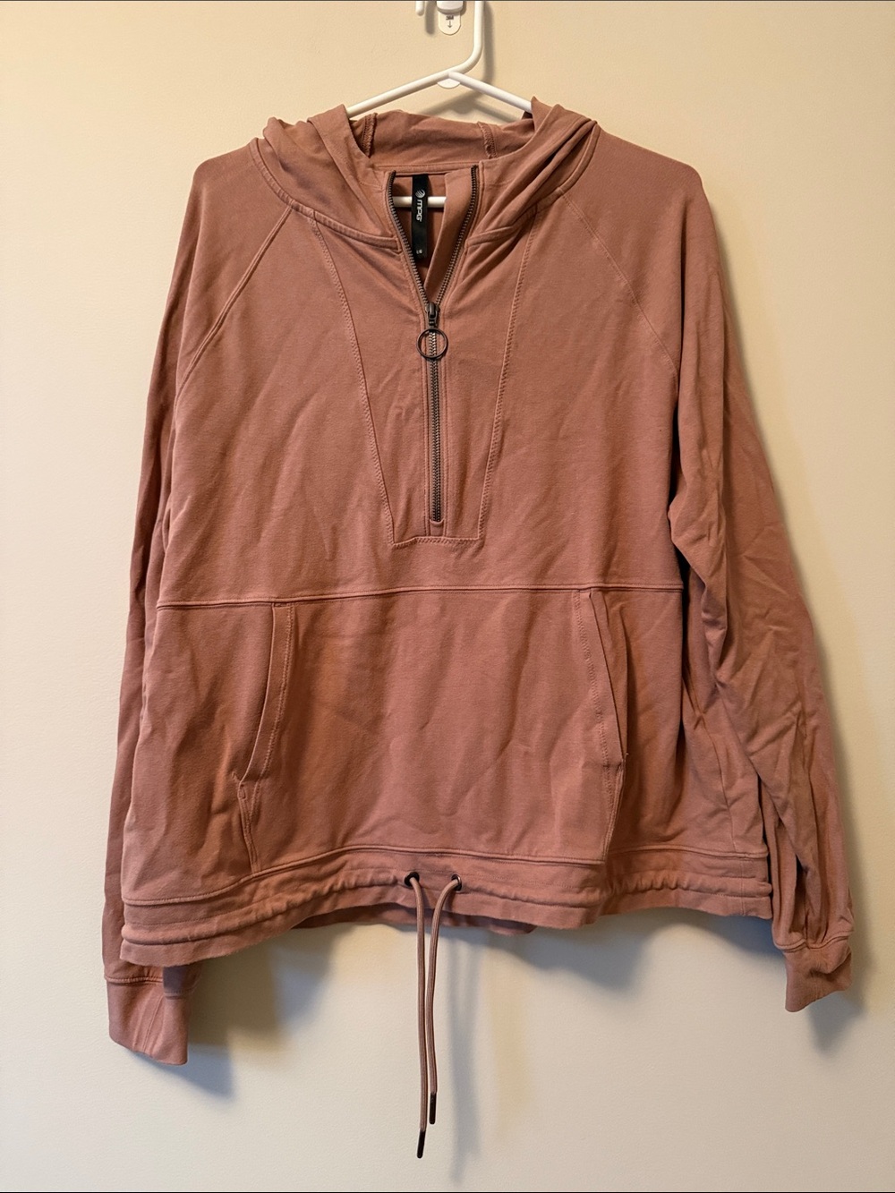 MPG Women's Half-Zip Hoodie Sweatshirt in light brown